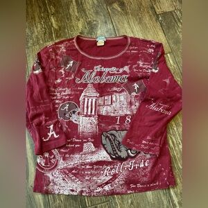 Y2K Alabama Rhinestone T-Shirt Women Lettuce Leaf Hem Logo Adult
